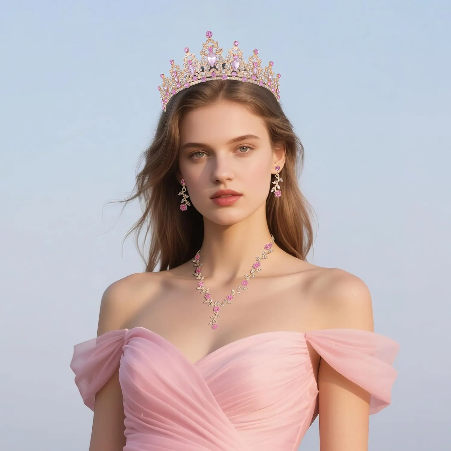 Kamirola Tiaras and Crowns for Women,Tiaras Earrings Necklace, Crystal Bridal Jewelry Set, Costume Party Halloween Prom Pageant Jewelry for Women(TR45)