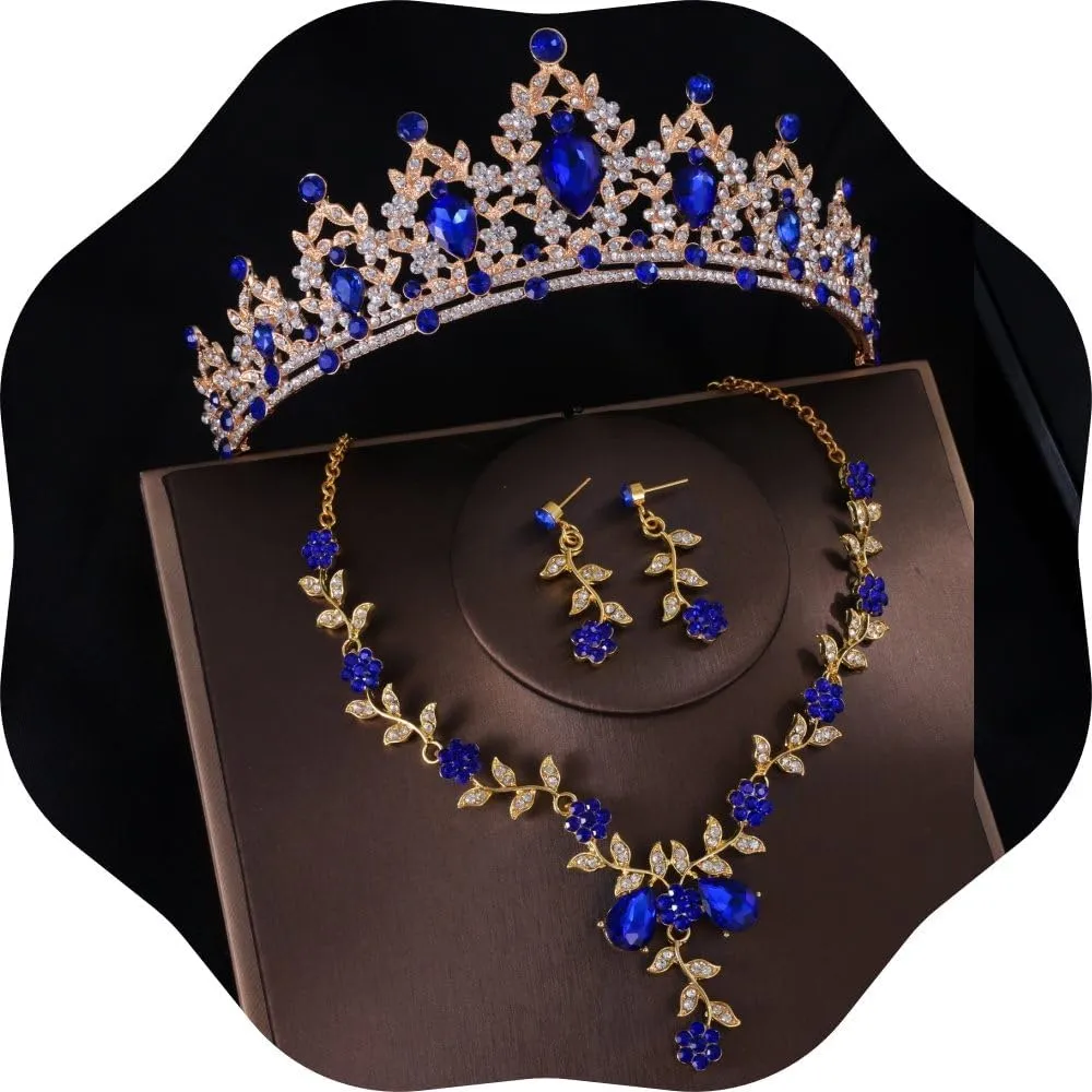 Kamirola Tiaras and Crowns for Women,Tiaras Earrings Necklace, Crystal Bridal Jewelry Set, Costume Party Halloween Prom Pageant Jewelry for Women(TR45)