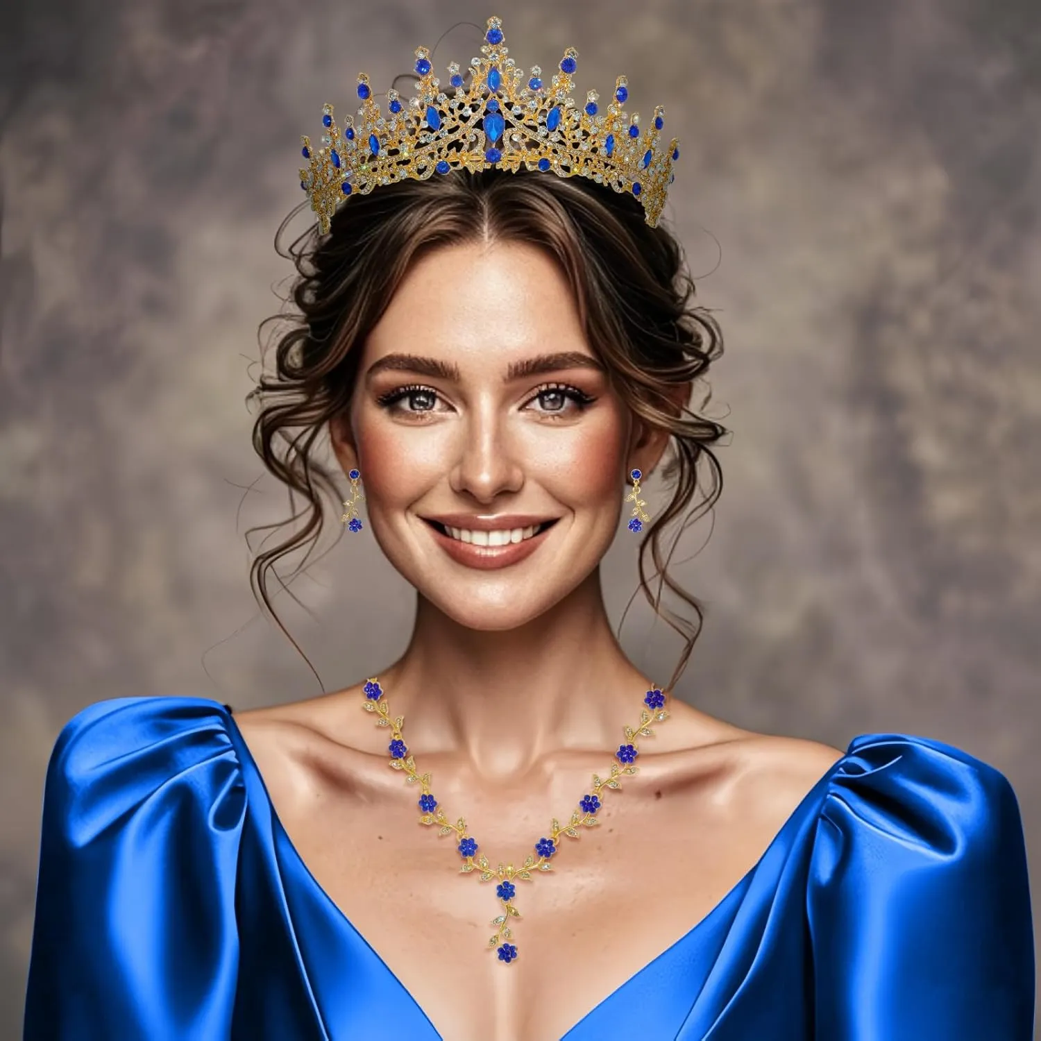 Kamirola Tiaras and Crowns for Women,Tiaras Earrings Necklace, Crystal Bridal Jewelry Set (TR48)