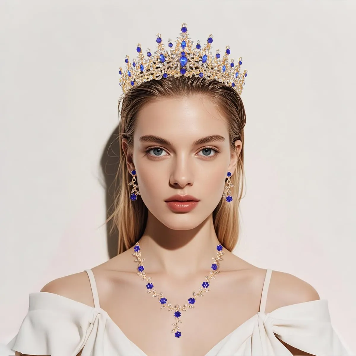 Kamirola Tiaras and Crowns for Women,Tiaras Earrings Necklace, Crystal Bridal Jewelry Set (TR48)