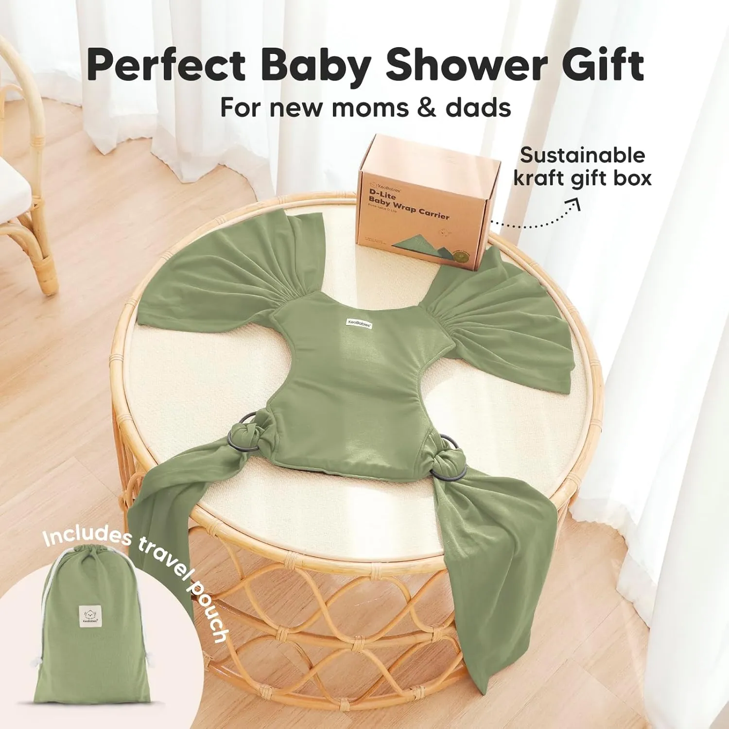 KeaBabies Baby Wrap Carrier Ring Sling - Easy to Wear, Adjustable D-Lite Baby Carrier Newborn to Toddler, Infant Carrying Shirt, Hands Free Bonding, Breathable Fabric Wearing Wrap (Dusty Olive)