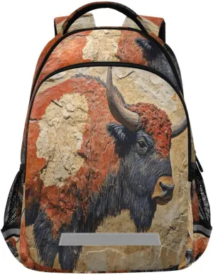 Kids Backpack Cave Painting Bison Print for Travel Daily Use, Lightweight School Bookbag for Boys Girls, Hiking Backpack 11.6x6.9x16.7 IN