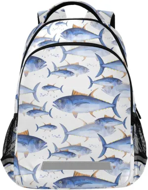 Kids Backpack for Boys Girls Bluefin Tuna Fishes School Backpacks Elementary Bags Travel Daypack Lightweight Waterproof with Reflective Strip