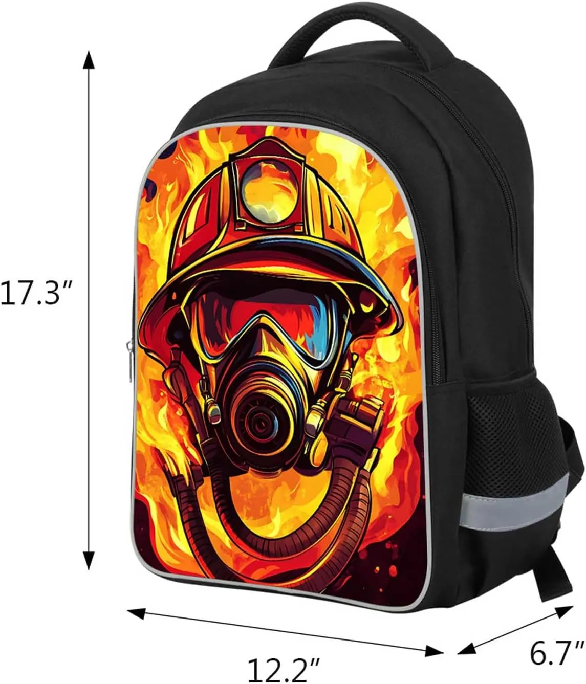 Kids Backpack for Boys Girls, Children Teens Back Pack for Elementary Primary, School Bag with Firefighter Helmet Pattern, Durable and Comfortable Black Bookbag for Students Aged 6 