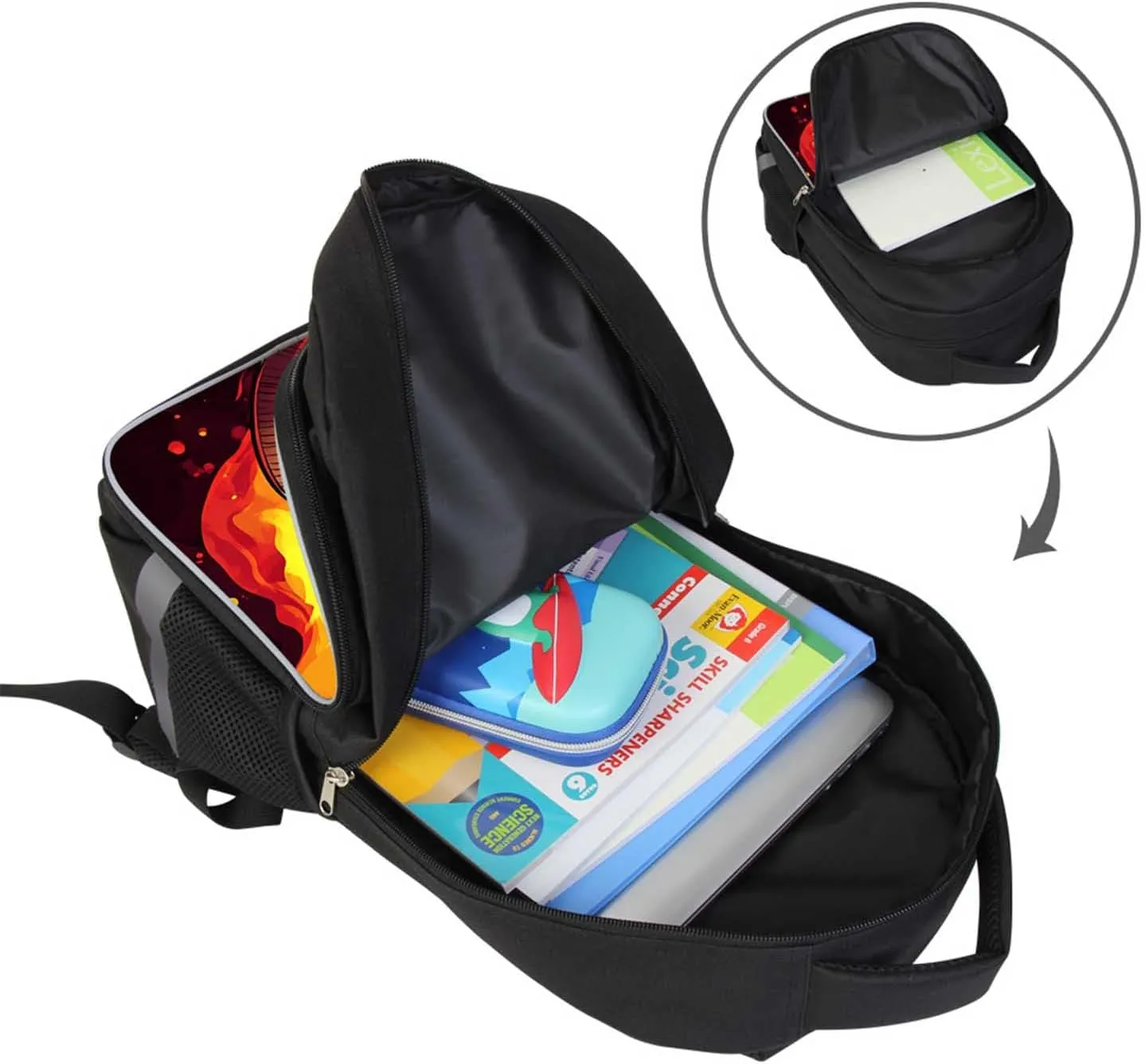 Kids Backpack for Boys Girls, Children Teens Back Pack for Elementary Primary, School Bag with Firefighter Helmet Pattern, Durable and Comfortable Black Bookbag for Students Aged 6 