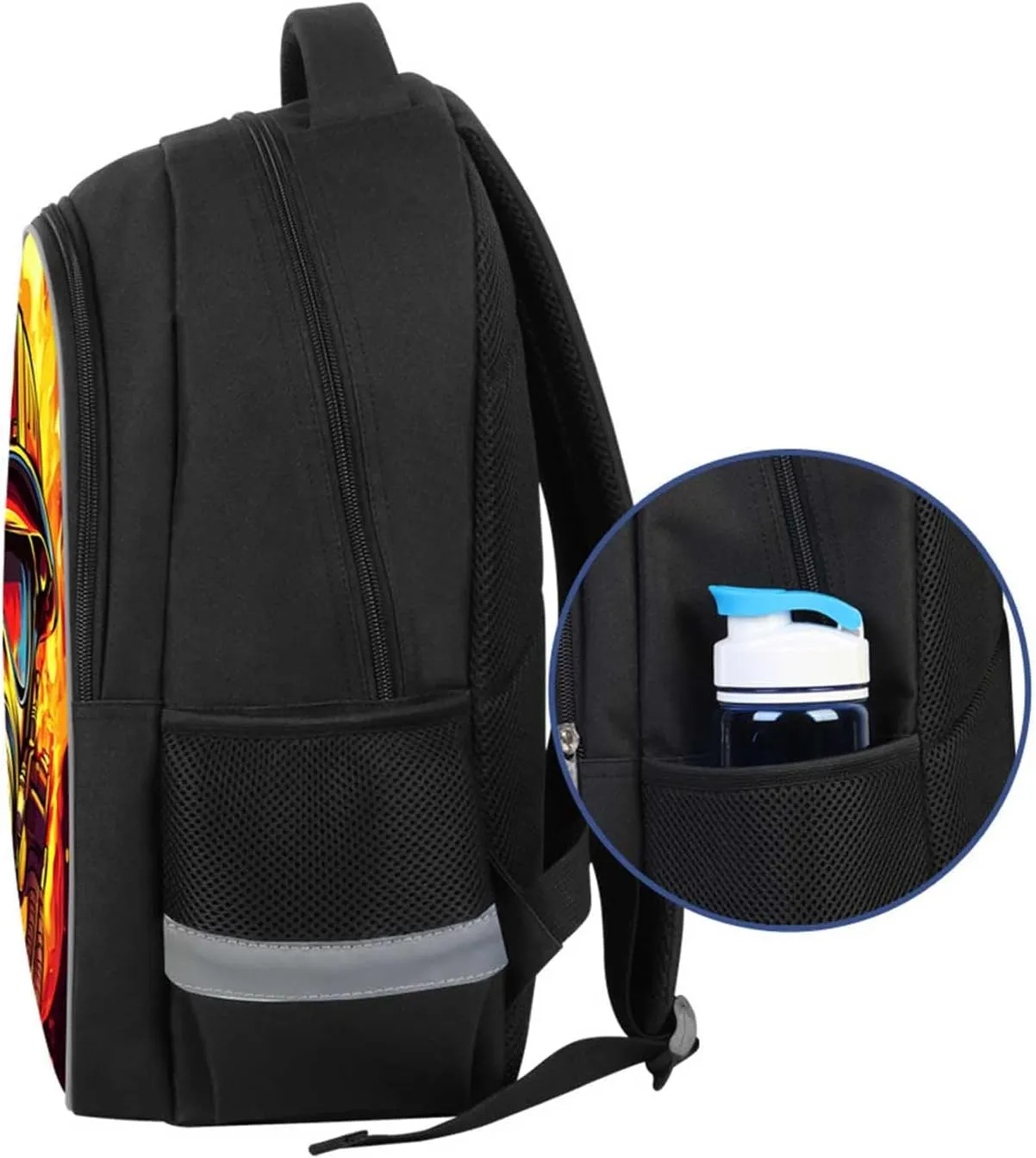 Kids Backpack for Boys Girls, Children Teens Back Pack for Elementary Primary, School Bag with Firefighter Helmet Pattern, Durable and Comfortable Black Bookbag for Students Aged 6 