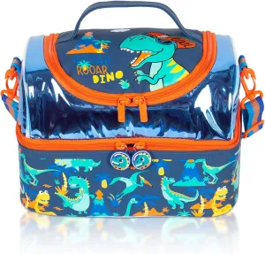 Kids Double Decker Cooler Insulated Lunch Bag, Back to School Large Meal Tote for Boys, Girls, Men, Women, with Adjustable Strap, Dinosaur