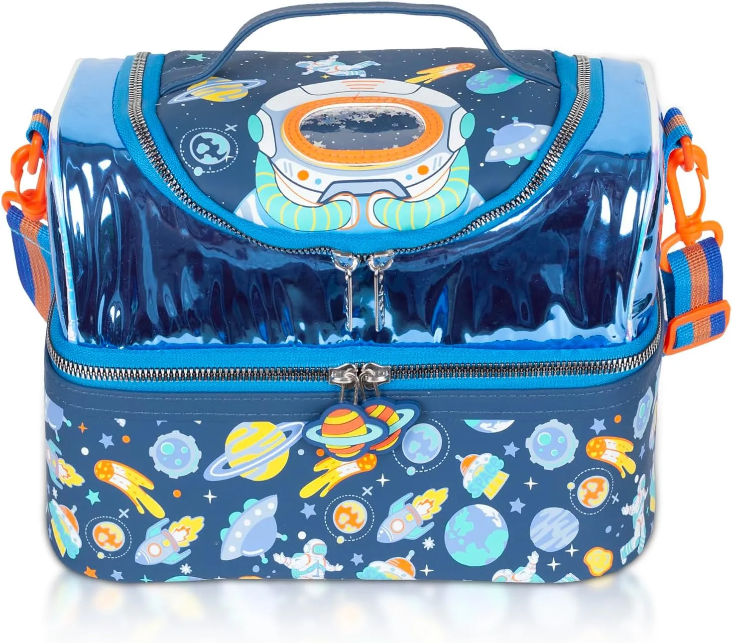 Kids Double Decker Cooler Insulated Lunch Bag, Back to School Large Meal Tote for Boys, Girls, Men, Women, with Adjustable Strap, Space