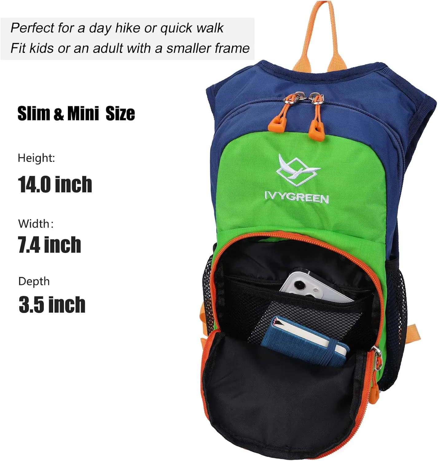 Kids Hydration Backpack, Hiking Backpack for Boys or Girls with 1.5L Water Bladder
