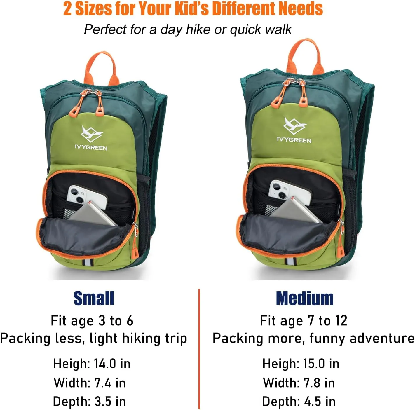 Kids Hydration Backpack, Hiking Backpack for Boys or Girls with 1.5L Water Bladder