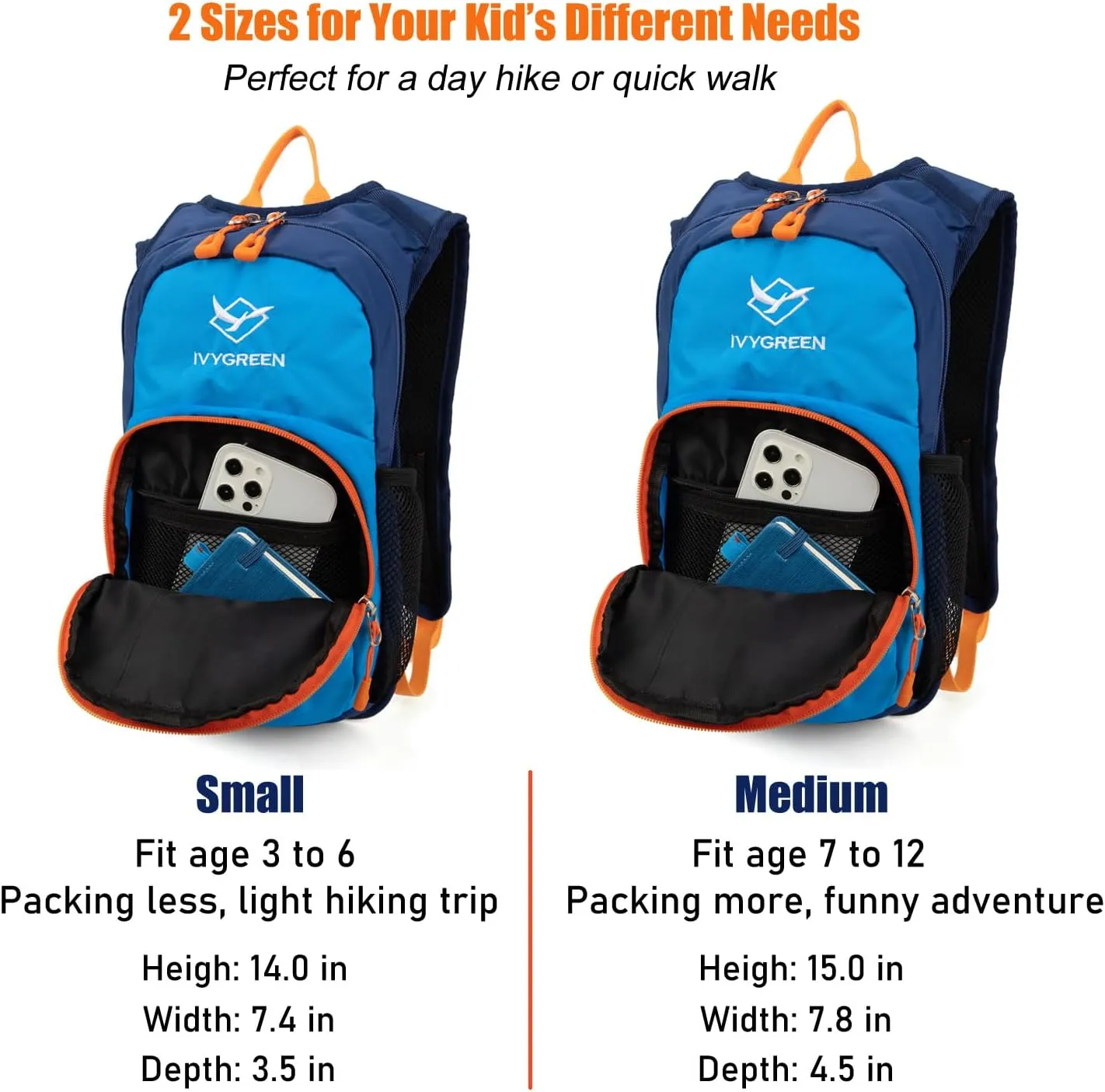 Kids Hydration Backpack, Hiking Backpack for Boys or Girls with 1.5L Water Bladder
