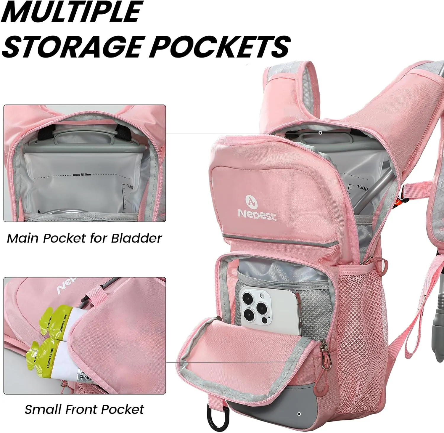 Kids Hydration Backpack, Mini Water Backpack with 1.5L Water Bladder for Hiking Cycling Running
