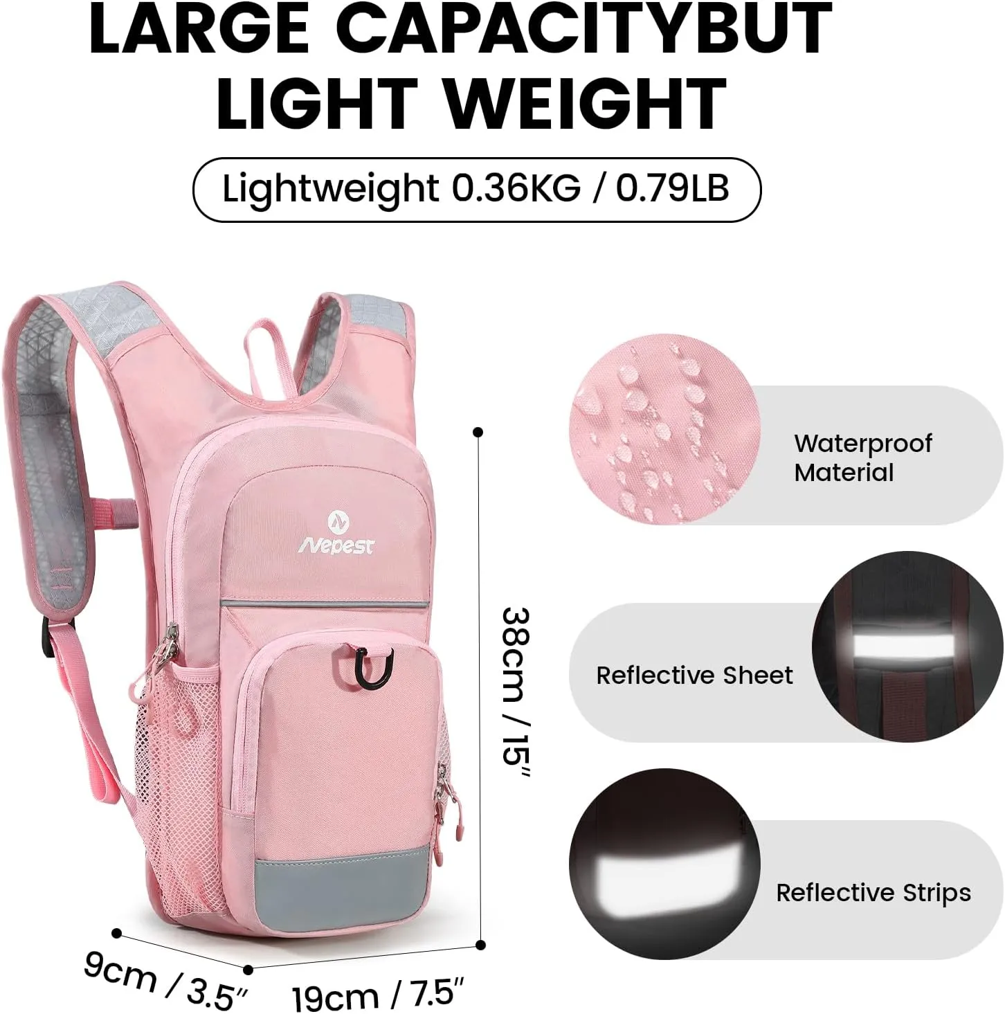 Kids Hydration Backpack, Mini Water Backpack with 1.5L Water Bladder for Hiking Cycling Running