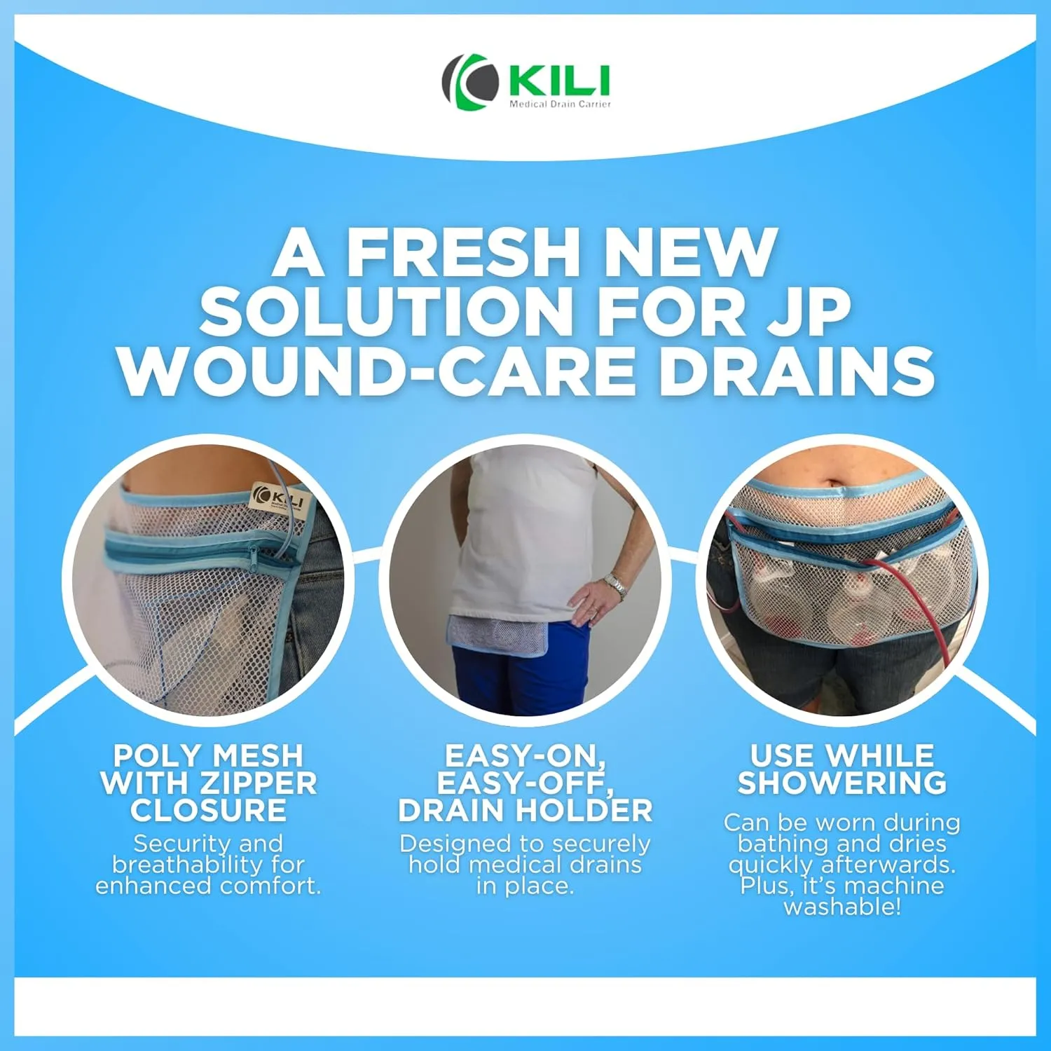 Kili Drain Carrier - Pack of 2 - JP Drain Holder Mesh Pouch Surgical Drain Holder Mastectomy Recovery Supplies, Surgery Recovery Items, Hysterectomy Recovery, Breast Augmentation Post Op Essentials