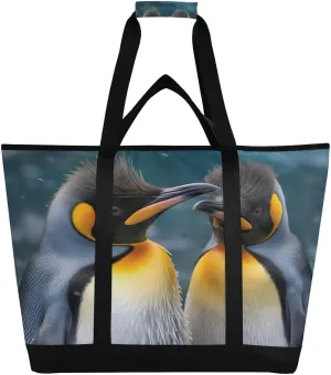 King Penguins Reusable Insulated Lunchbox Cooler Bag, Leakproof Kitchen Grocery Bag Collapsible Portable Cooler Tote Bag for Picnic, Camping, Office, Travel