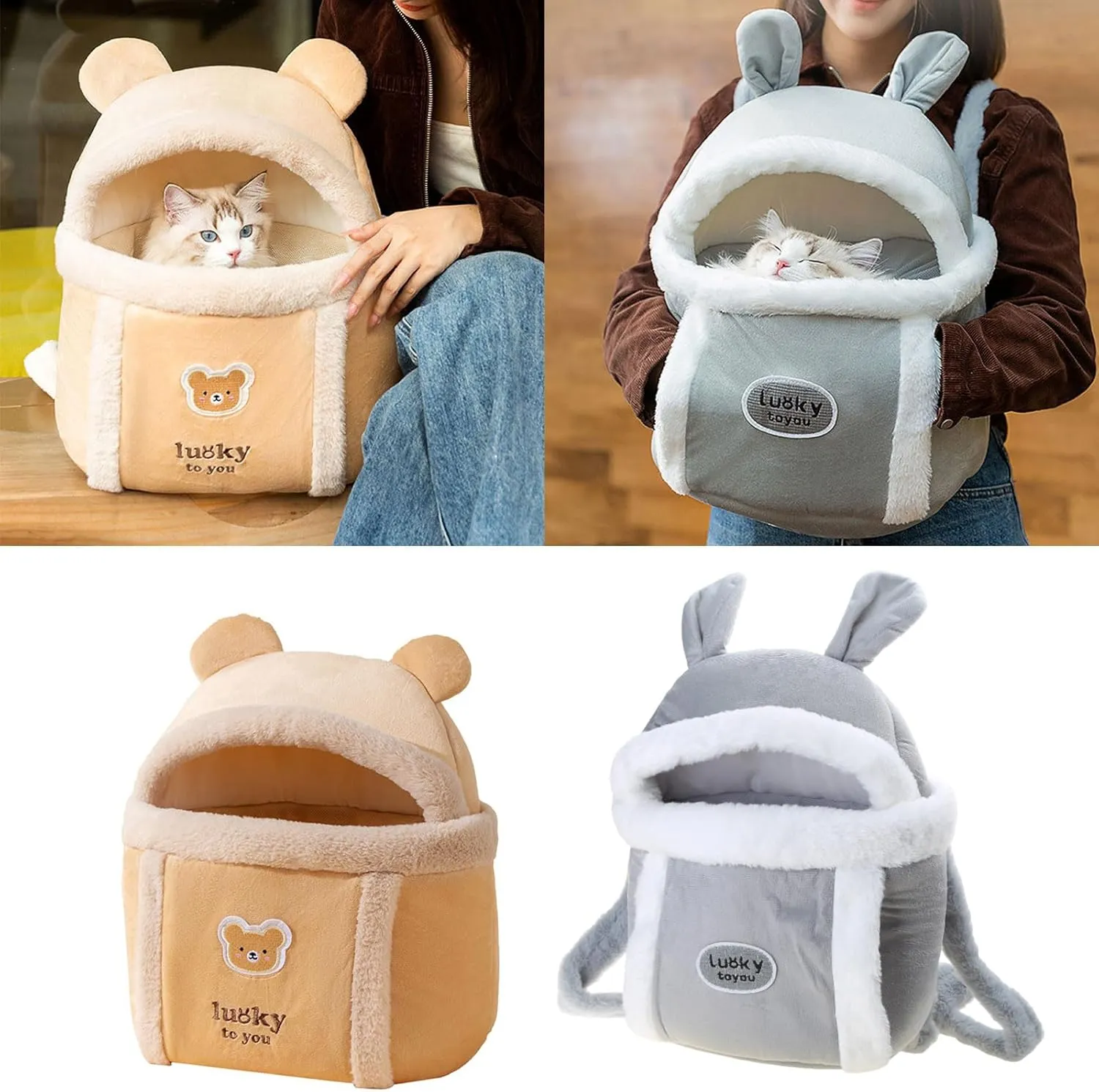 Kitten Plush Backpack Warm Carrier Chest Bag Breathable Small Dogs Kitten Winter Outdoor Carrying Case Travel Supply