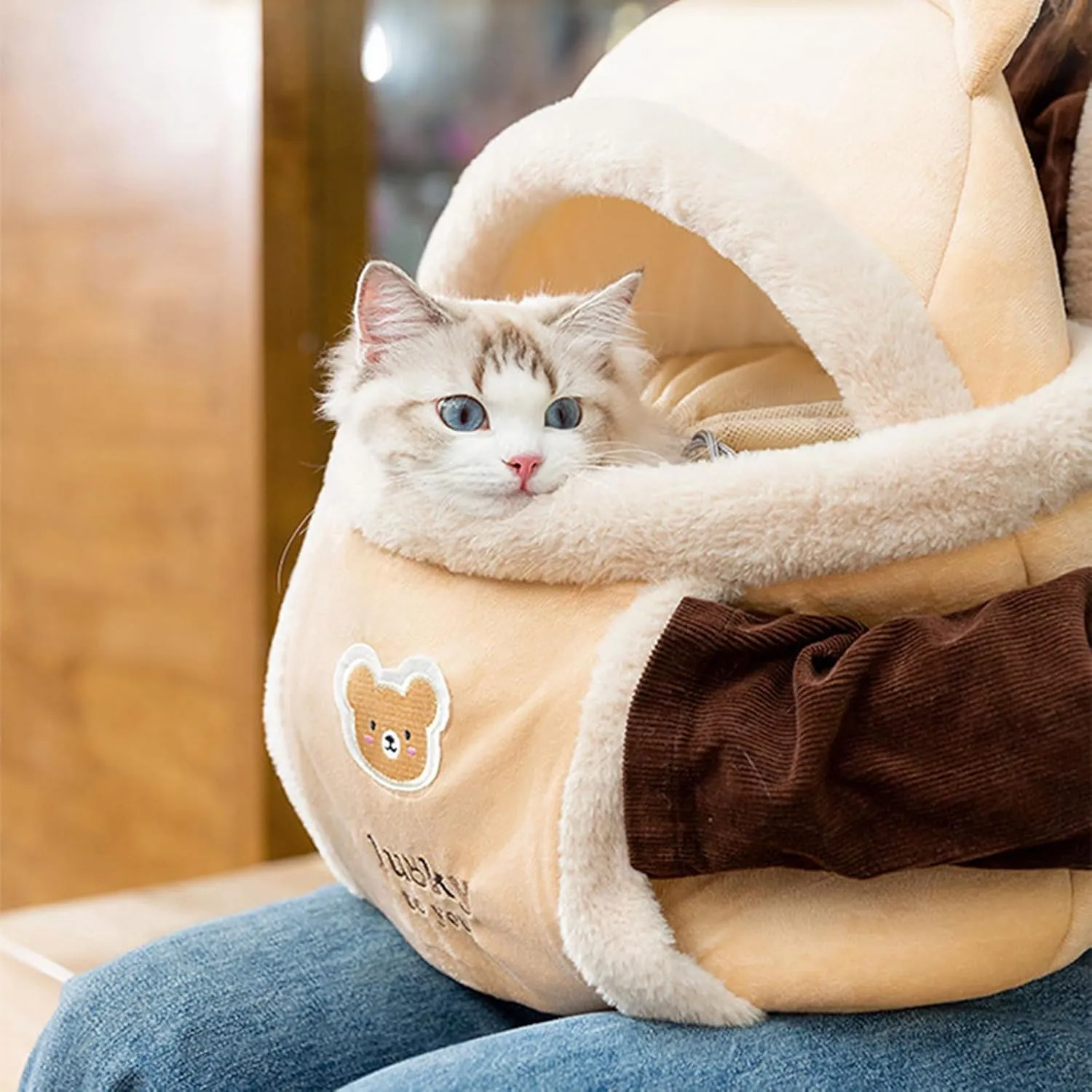 Kitten Plush Backpack Warm Carrier Chest Bag Breathable Small Dogs Kitten Winter Outdoor Carrying Case Travel Supply