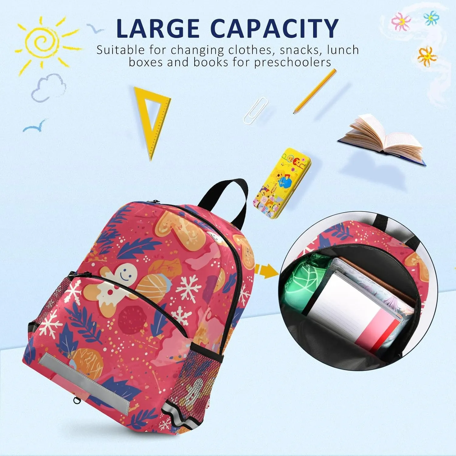 KLL Boys Backpacks, Gingerbread Cookies, Multifunctional Bookbag with Reflective Strips Cute Travel Back Pack