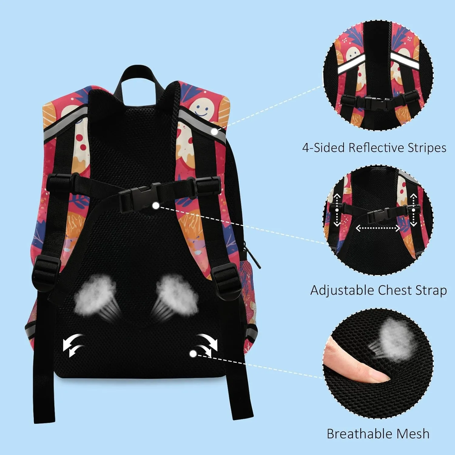 KLL Boys Backpacks, Gingerbread Cookies, Multifunctional Bookbag with Reflective Strips Cute Travel Back Pack