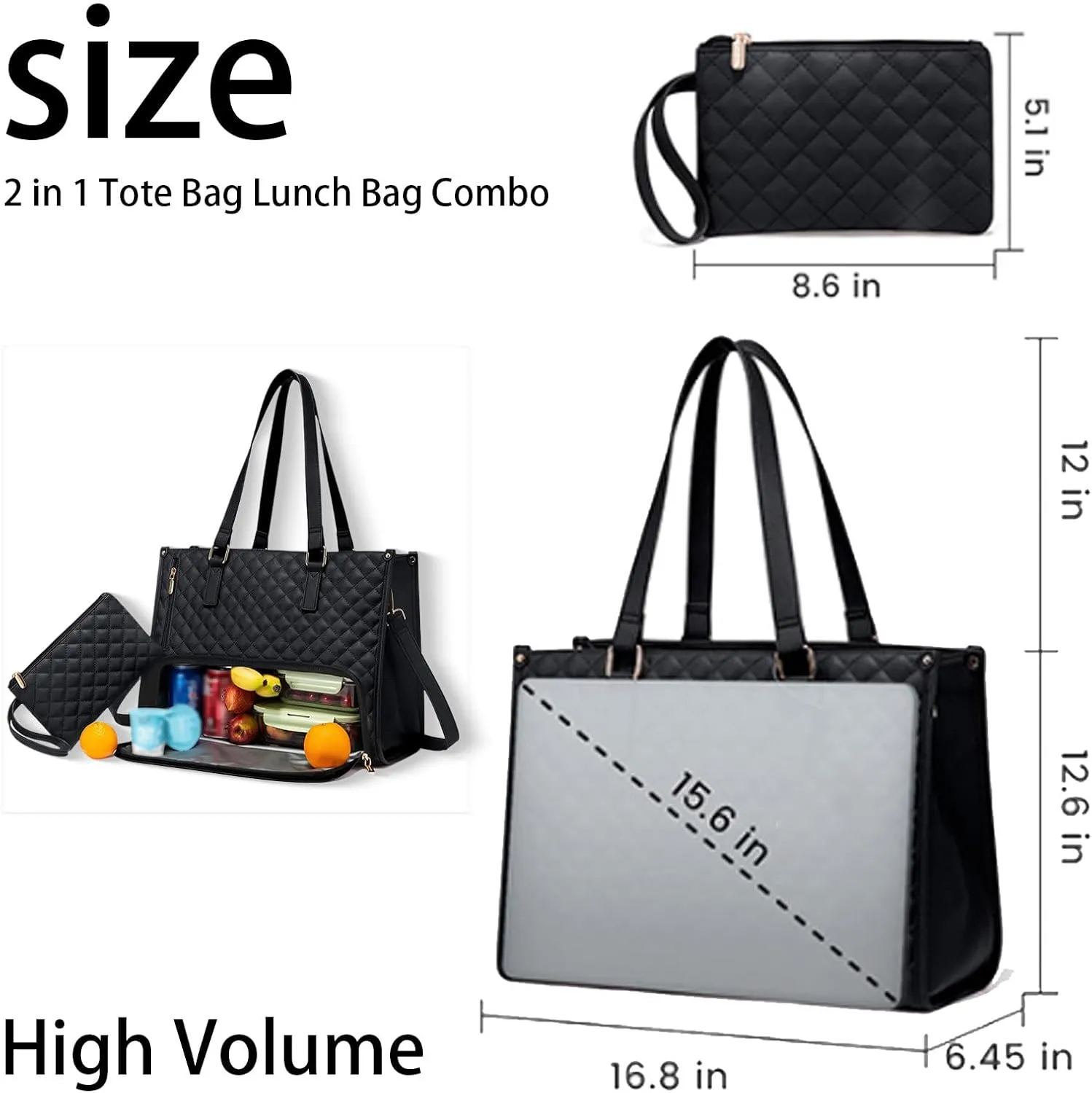 Kristie Leblanc Tote Bag, 2 in 1 Tote Lunch Bag Combo, 15.6 Inch Large Pu Laptop Bags with Insulated Lunch Compartment (Green,One Size)