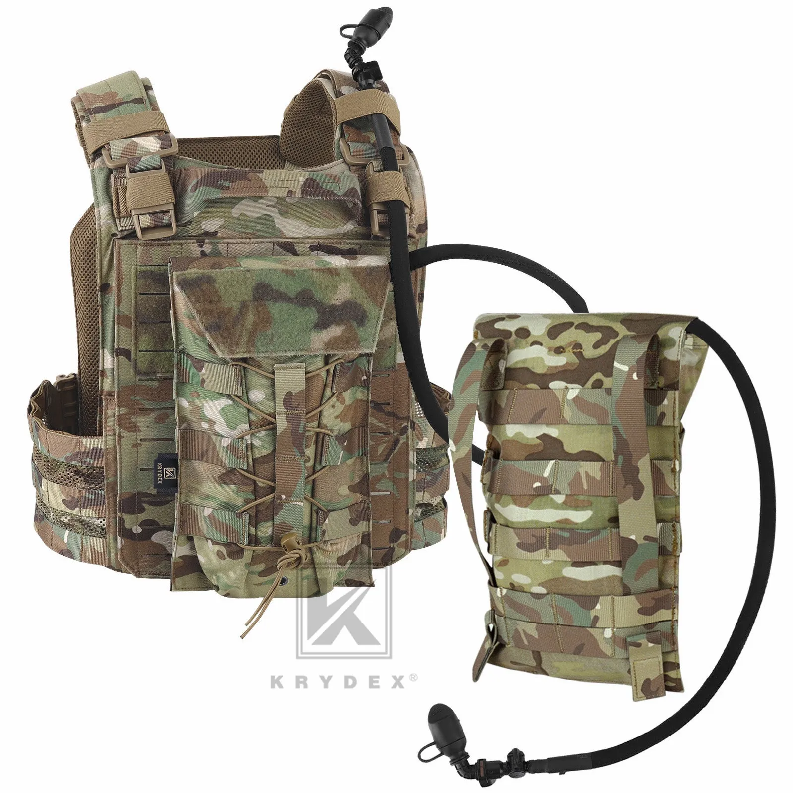 Krydex Tactical 50 oz Hydration Carrier MOLLE Pack Modular Water Bladder Pouch