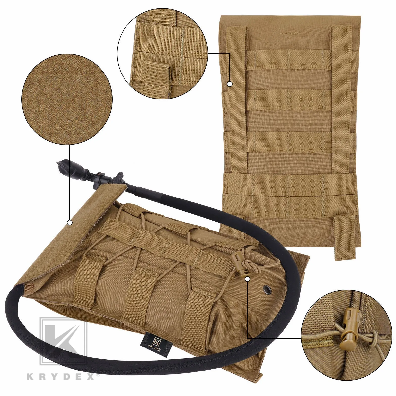 Krydex Tactical 50 oz Hydration Carrier MOLLE Pack Modular Water Bladder Pouch