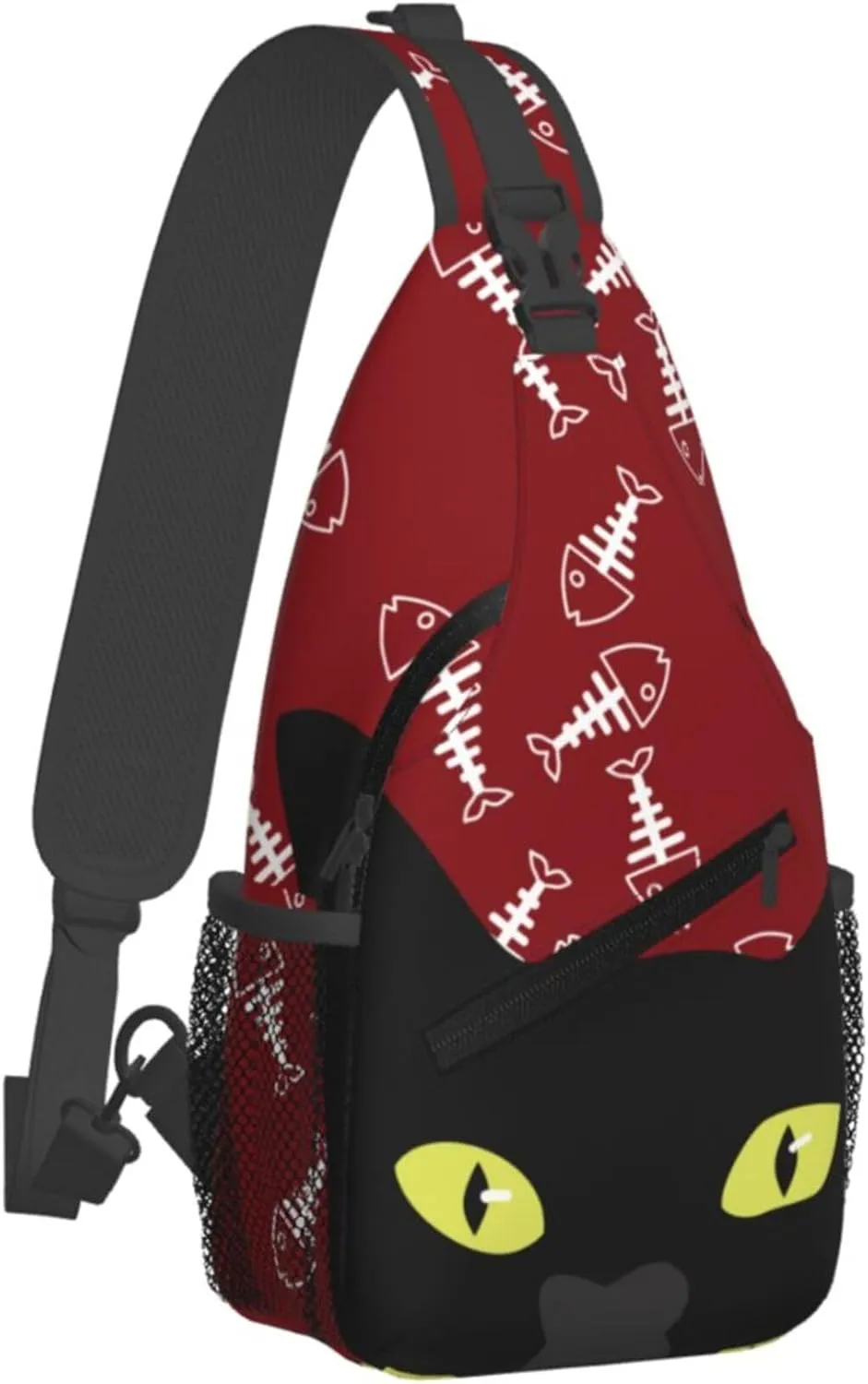 Kucing Black Cat Sling Backpack Crossbody Bag, Chest Bag Daypack for Outdoors Hiking Traveling
