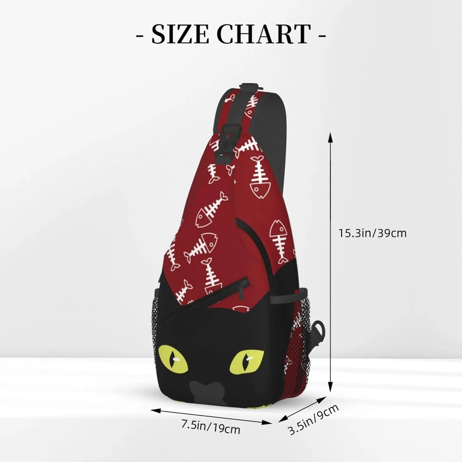 Kucing Black Cat Sling Backpack Crossbody Bag, Chest Bag Daypack for Outdoors Hiking Traveling