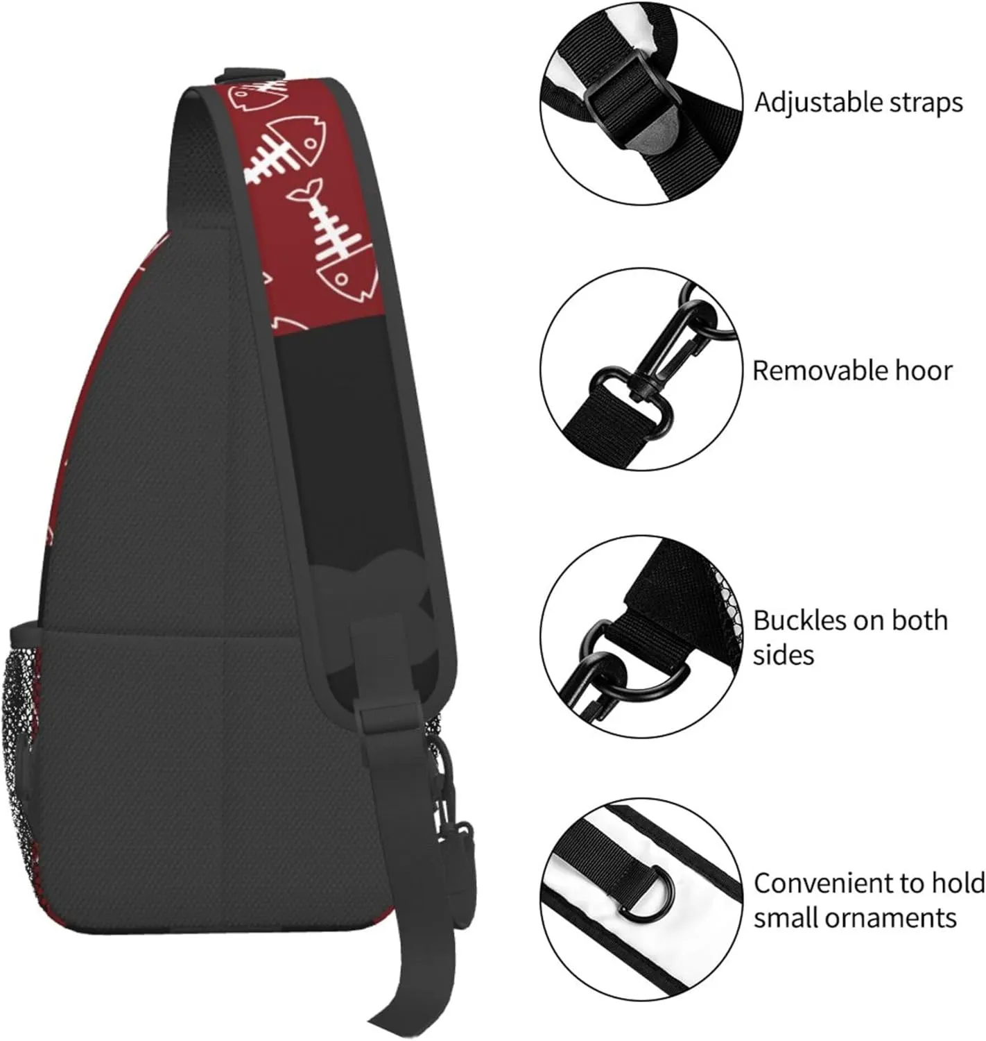Kucing Black Cat Sling Backpack Crossbody Bag, Chest Bag Daypack for Outdoors Hiking Traveling