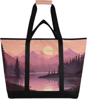 Landscape Landscape Reusable Insulated Lunchbox Cooler Bag, Leakproof Kitchen Grocery Bag Collapsible Portable Cooler Tote Bag for Picnic, Camping, Office, Travel