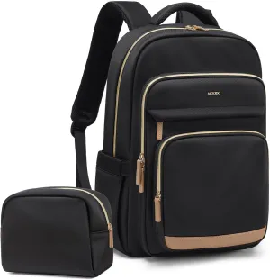 Laptop Backpack for Women,Travel Backpack with Laptop Compartment,Casual Daypack College Bookbag Computer Backpack for Work with Small Organizer Bag,Black