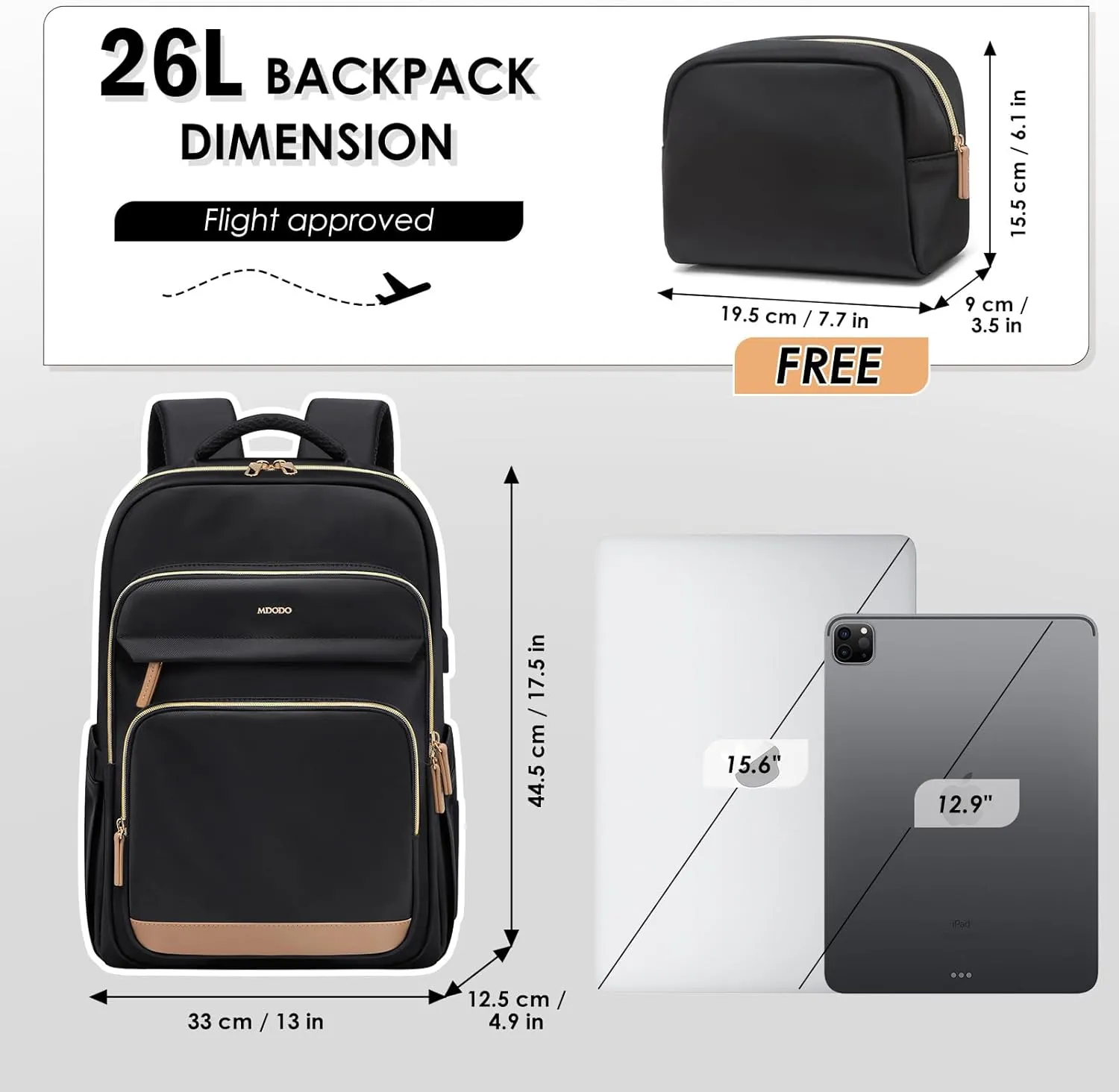 Laptop Backpack for Women,Travel Backpack with Laptop Compartment,Casual Daypack College Bookbag Computer Backpack for Work with Small Organizer Bag,Black