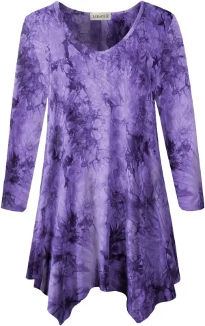 LARACE Plus Size Tops for Women Tunic Asymmetrical Dress Shirts 3/4 Sleeve V Neck Flowy Ladies Clothes for Leggings