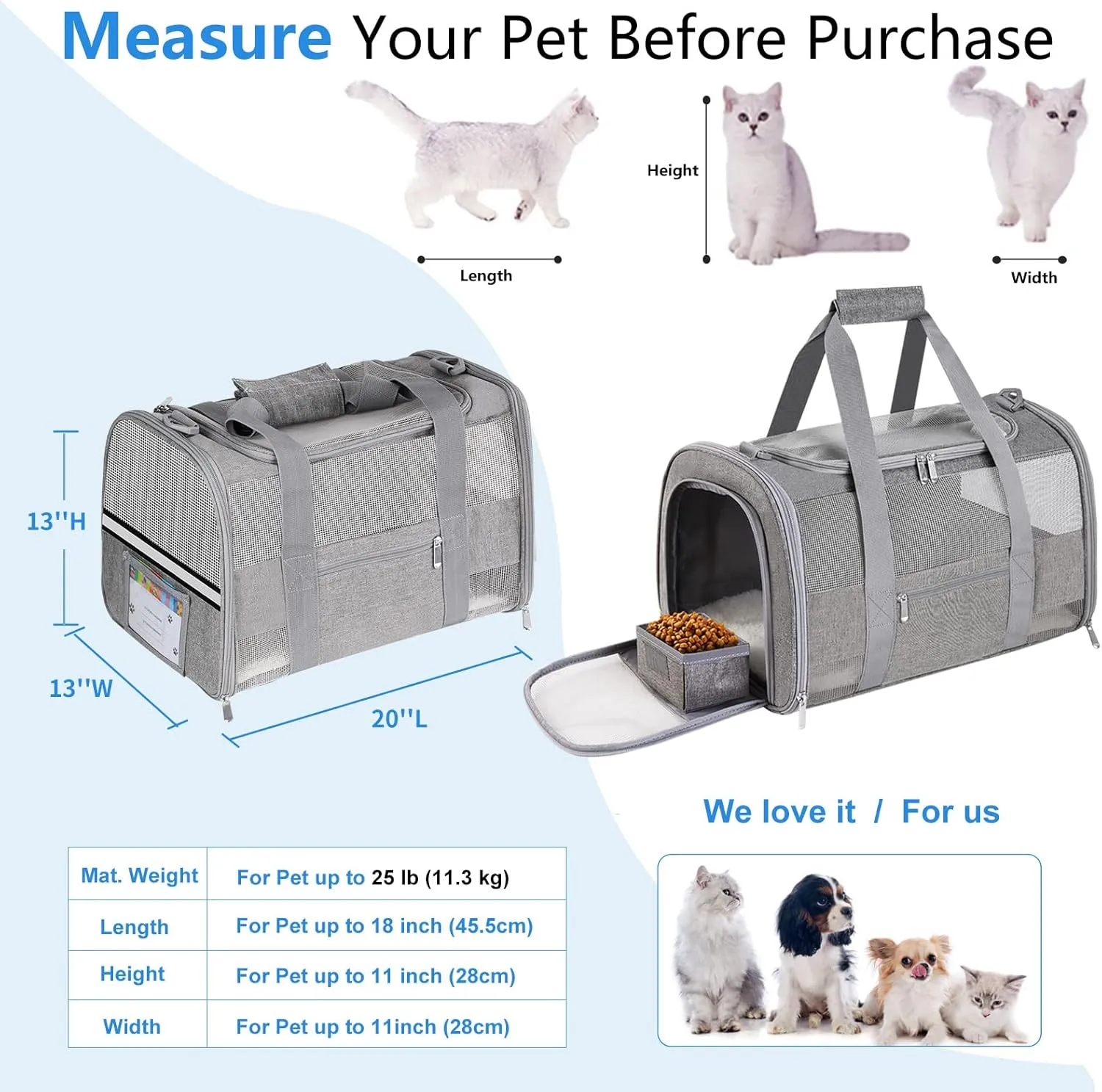 Large Airline Approved Pet Carrier Backpack for Cats & Dogs, Collapsible Cat Carrier with Breathable Mesh & Safety Leash, Portable Dog Travel Carrier for Hiking/Car/Train