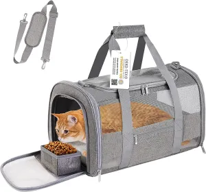 Large Airline Approved Pet Carrier Backpack for Cats & Dogs, Collapsible Cat Carrier with Breathable Mesh & Safety Leash, Portable Dog Travel Carrier for Hiking/Car/Train