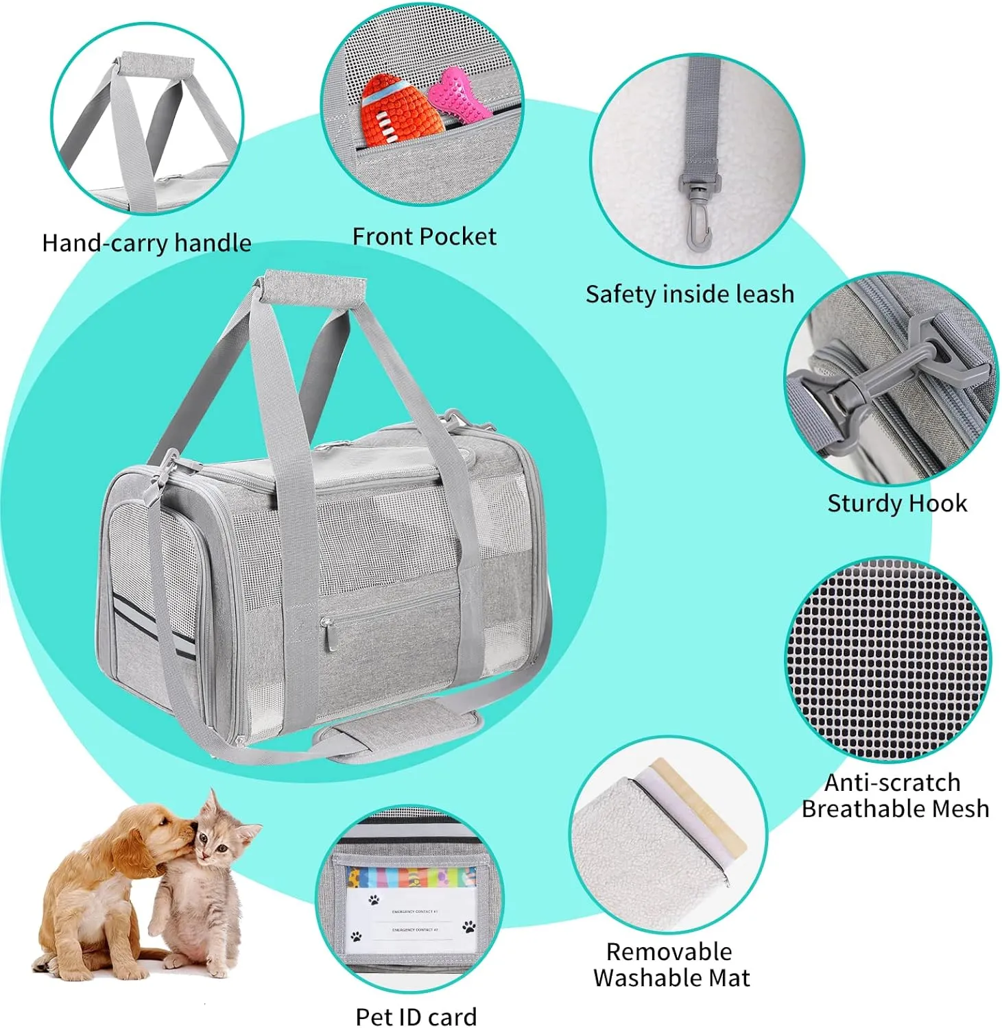 Large Airline Approved Pet Carrier Backpack for Cats & Dogs, Collapsible Cat Carrier with Breathable Mesh & Safety Leash, Portable Dog Travel Carrier for Hiking/Car/Train