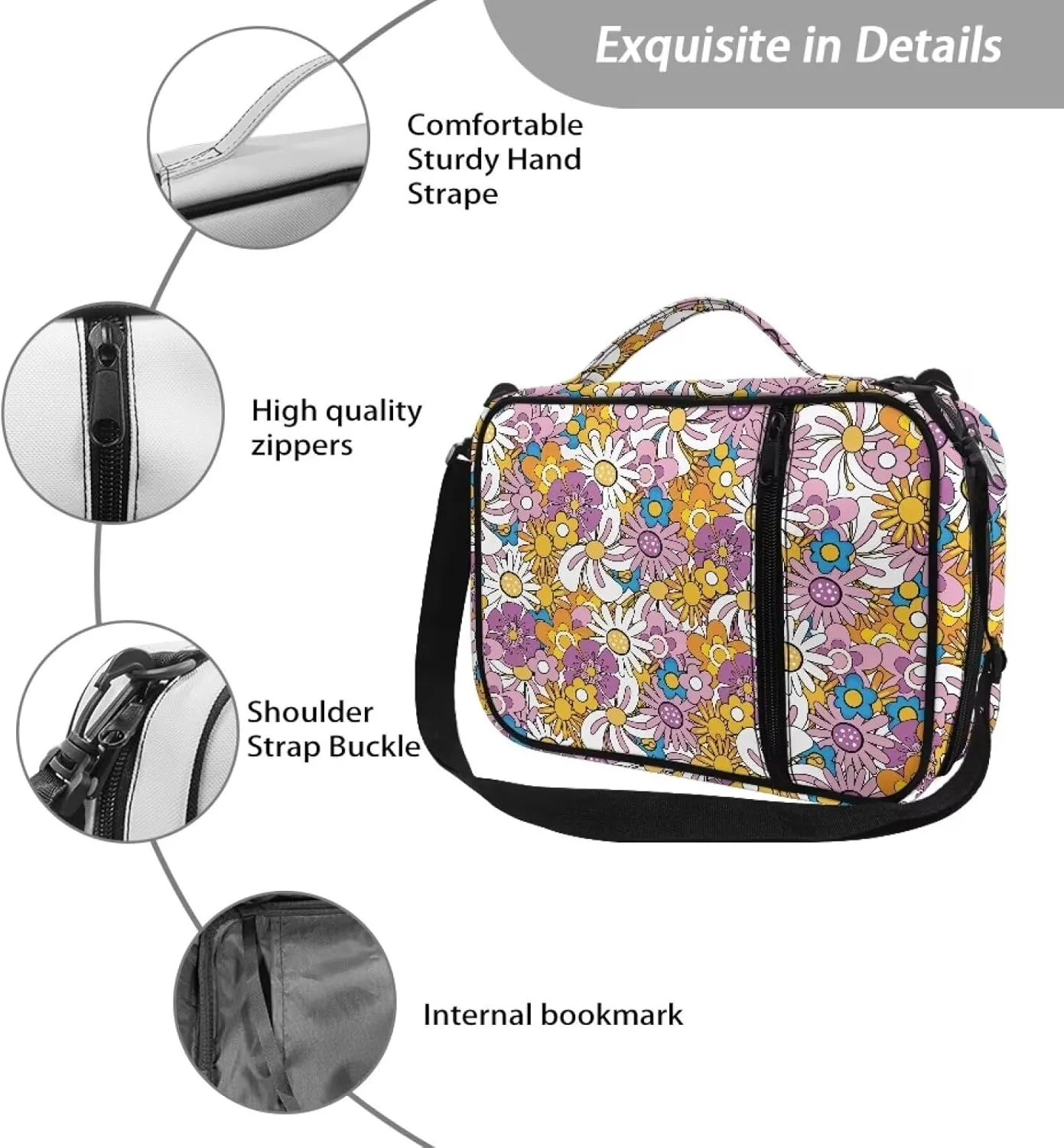 Large Bible Bag Bible Case for Women Bible Cover Case Bible Covers with Shoulder Strap Church Bag Hippie Flower Print