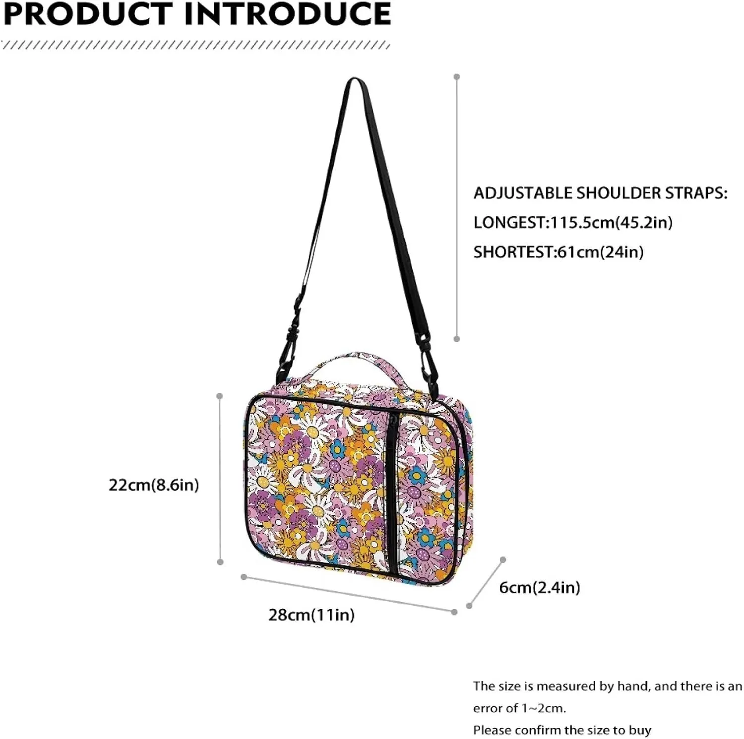 Large Bible Bag Bible Case for Women Bible Cover Case Bible Covers with Shoulder Strap Church Bag Hippie Flower Print