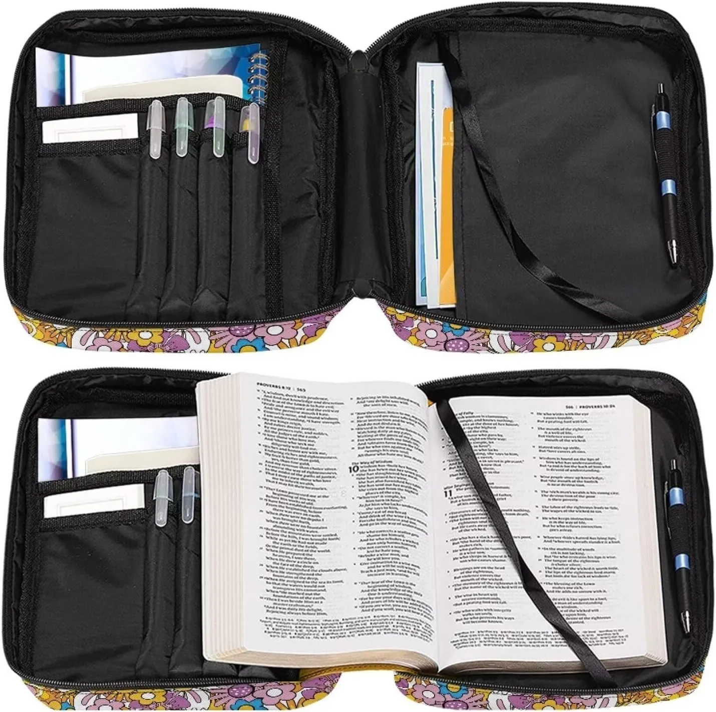 Large Bible Bag Bible Case for Women Bible Cover Case Bible Covers with Shoulder Strap Church Bag Hippie Flower Print
