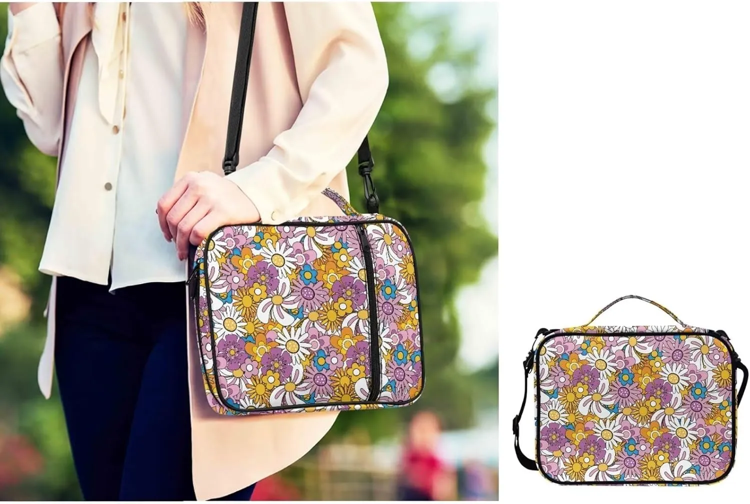 Large Bible Bag Bible Case for Women Bible Cover Case Bible Covers with Shoulder Strap Church Bag Hippie Flower Print