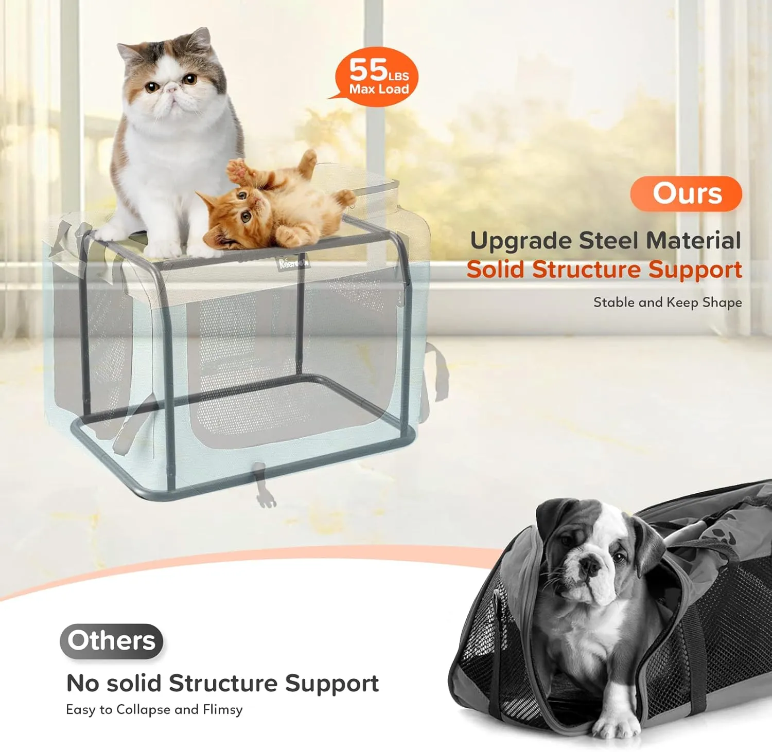 Large Cat Carrier 24"x17"x17", Soft Dog Crate with 2 Bowls, Collapsible Travel Pet Carrier Bag for Cats Dogs Puppies Kittens (Blue)