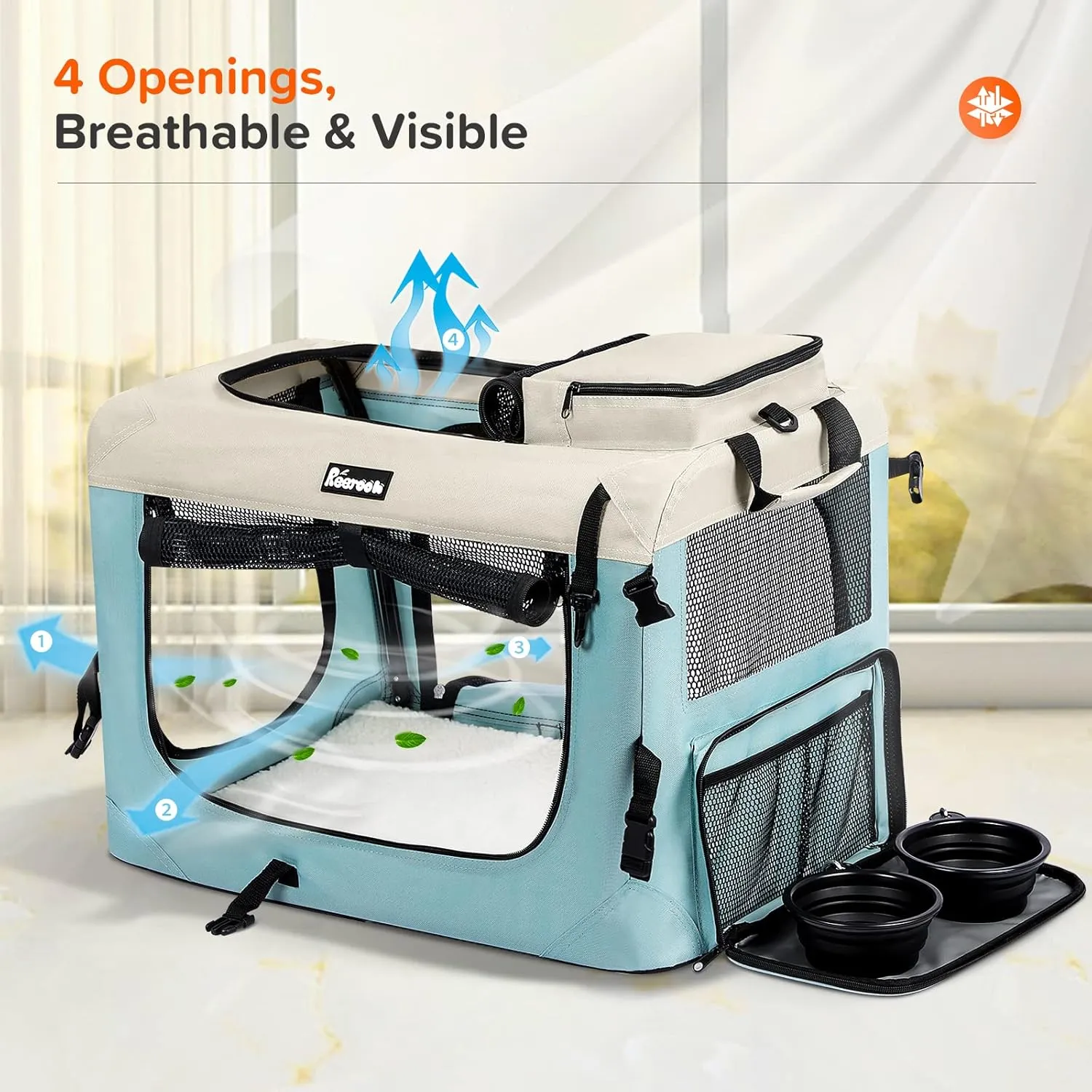 Large Cat Carrier 24"x17"x17", Soft Dog Crate with 2 Bowls, Collapsible Travel Pet Carrier Bag for Cats Dogs Puppies Kittens (Blue)