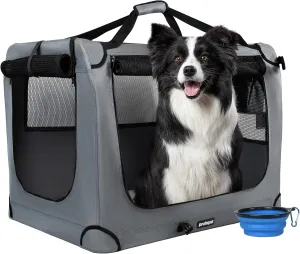 Large pet Carrier 32"x23"x23" Soft-Sided Portable Pet Crate for Car Traveling with Collapsible Bowl