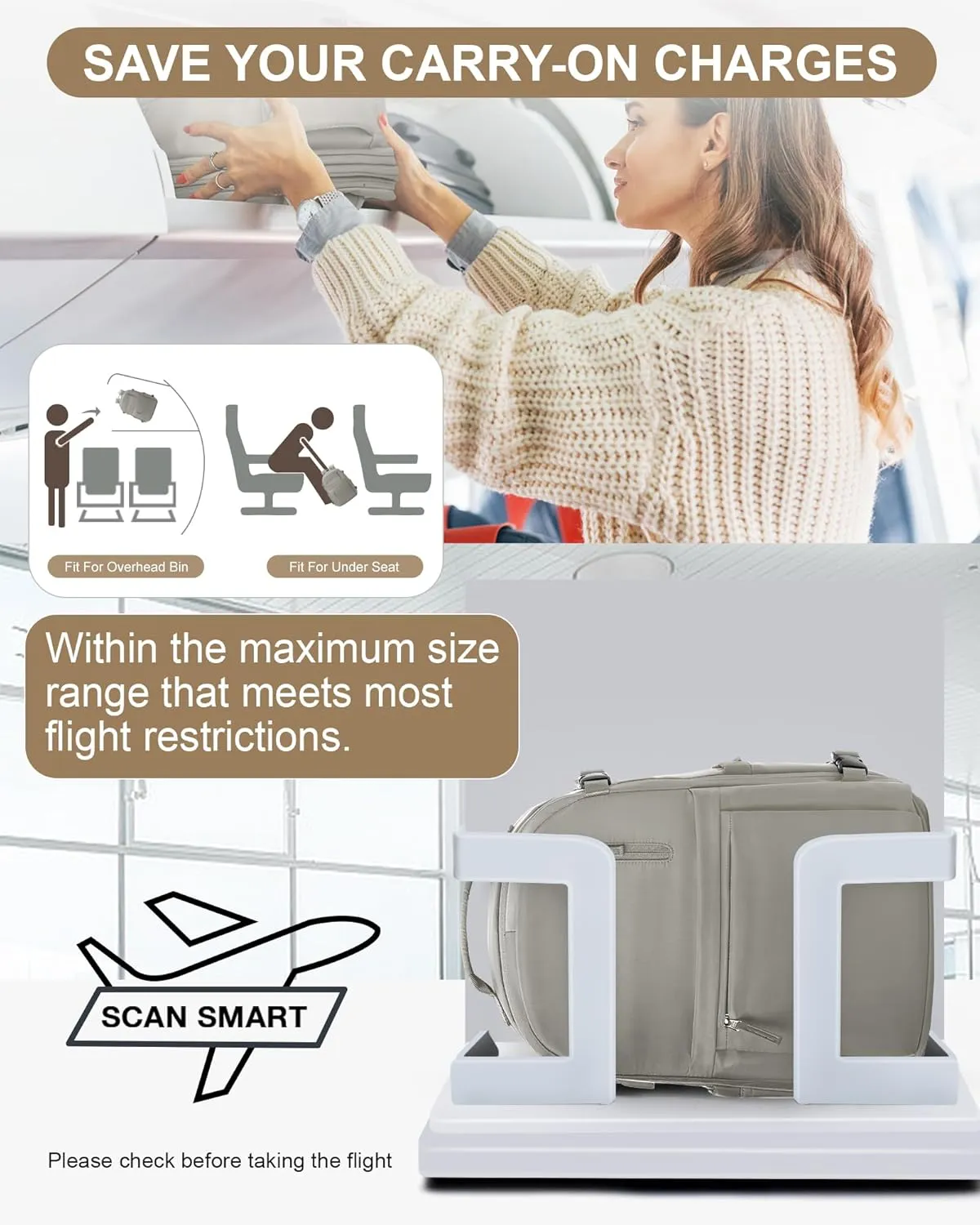 Large Travel Backpack for Women Men Waterproof Luggage Backpack Utility Backpack with USB Charging Port & Shoe Pouch Airline Approved Personal Item Travel Bag Mochila de Viaje(Gray Brown)