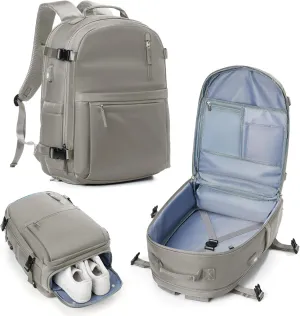 Large Travel Backpack for Women Men Waterproof Luggage Backpack Utility Backpack with USB Charging Port & Shoe Pouch Airline Approved Personal Item Travel Bag Mochila de Viaje(Gray Brown)