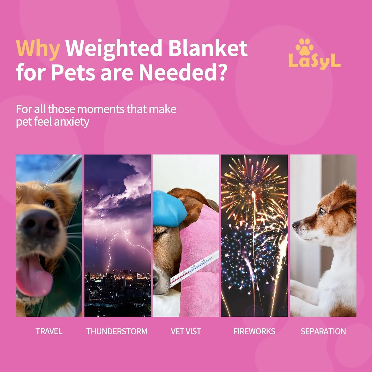 LaSyL Weighted Blanket for Pets | Thunder Blanket for Dogs Anxiety | Premium Soft Minky | Relaxation & Calming & Anti Anxiety | Used in Car, Bed, Couch | Pink, Washable Medium 32" L x 40" W