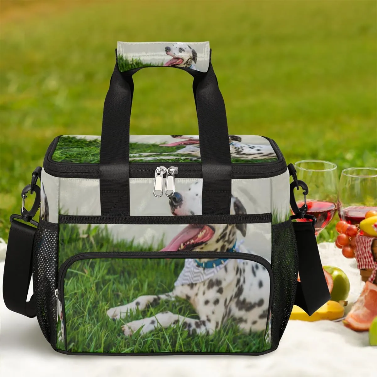 Lawn Dog Pattern Insulated Lunch Bags for Women Men Adult Large Reusable Cooler Tote Bag with Adjustable Shoulder Strap Lunch Box for Office, Picnic, Hiking, Beach