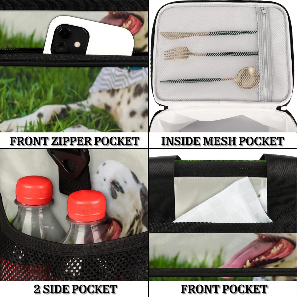 Lawn Dog Pattern Insulated Lunch Bags for Women Men Adult Large Reusable Cooler Tote Bag with Adjustable Shoulder Strap Lunch Box for Office, Picnic, Hiking, Beach