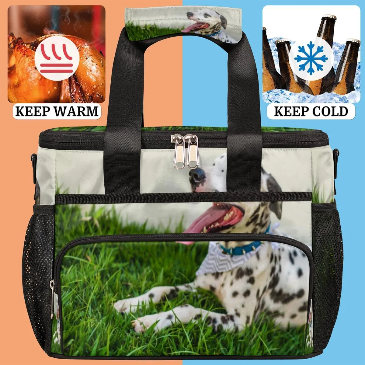 Lawn Dog Pattern Insulated Lunch Bags for Women Men Adult Large Reusable Cooler Tote Bag with Adjustable Shoulder Strap Lunch Box for Office, Picnic, Hiking, Beach
