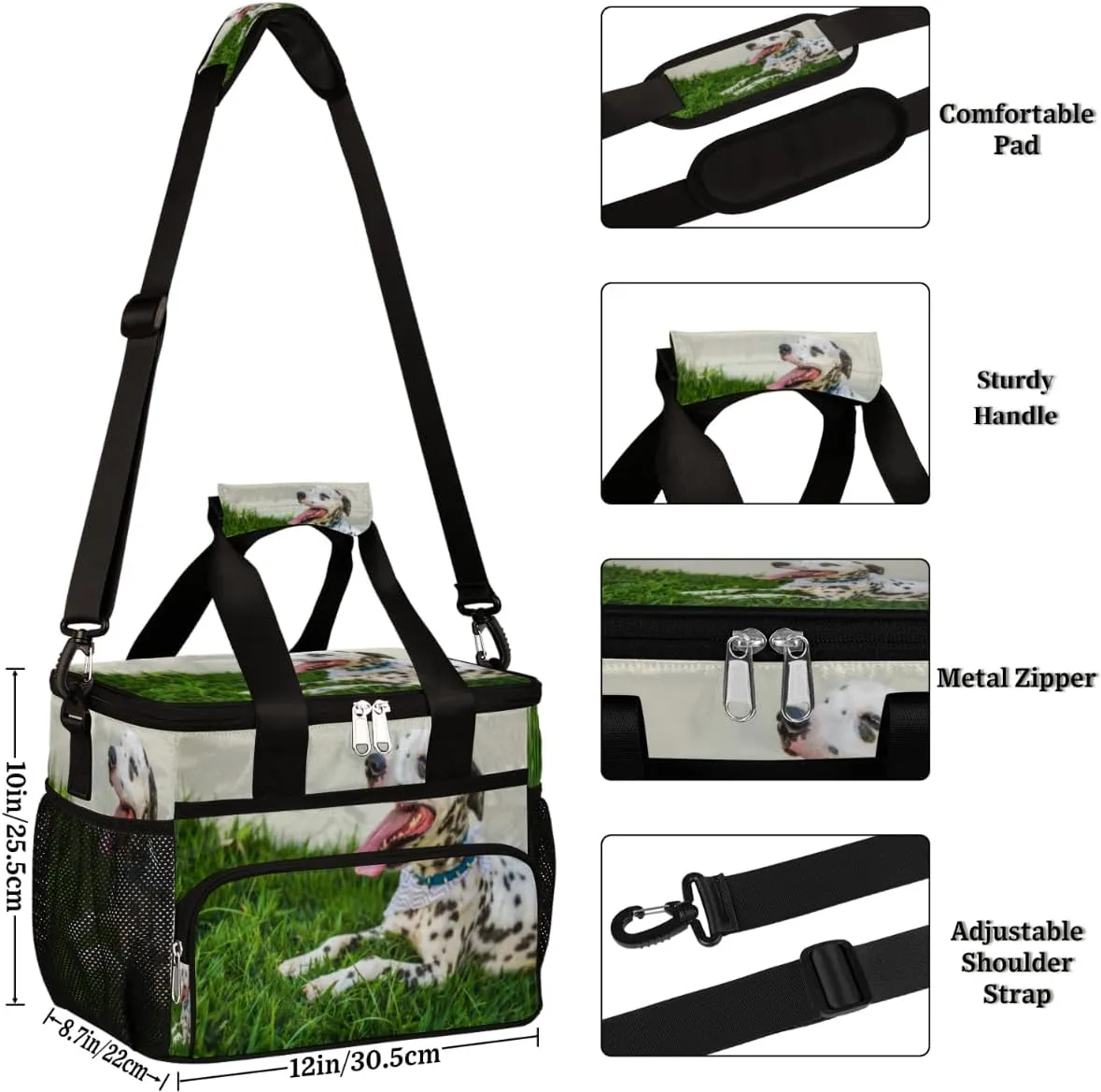 Lawn Dog Pattern Insulated Lunch Bags for Women Men Adult Large Reusable Cooler Tote Bag with Adjustable Shoulder Strap Lunch Box for Office, Picnic, Hiking, Beach